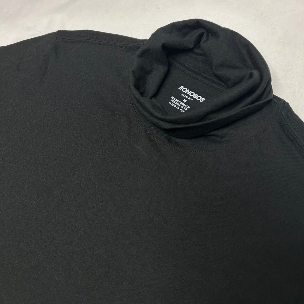 Bonobos Mens Slim Fit Turtleneck Sweater Black Pima Cotton Drytex Knit Medium